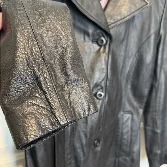 Maxima Black Leather Button-Front Jacket - Picture 3 of 12